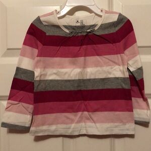 Gap girl long sleeve tee top, striped (white/pink), cotton, size 3